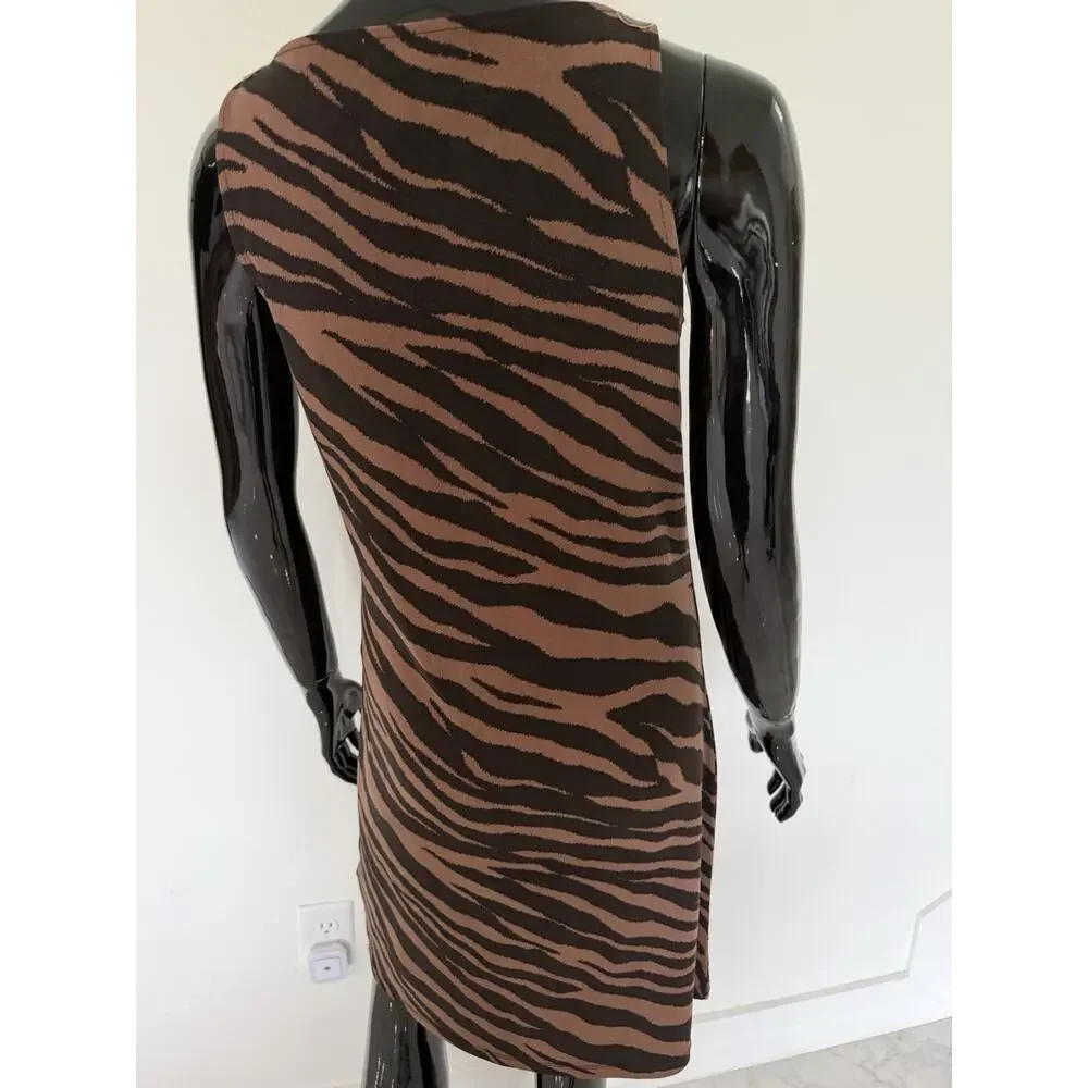 Michael Michael Kors Dress S Zebra Animal Print Cowl Neck Hardware Brown Black